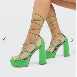 Stradivarius Strappy Platform Heels: Bright Green